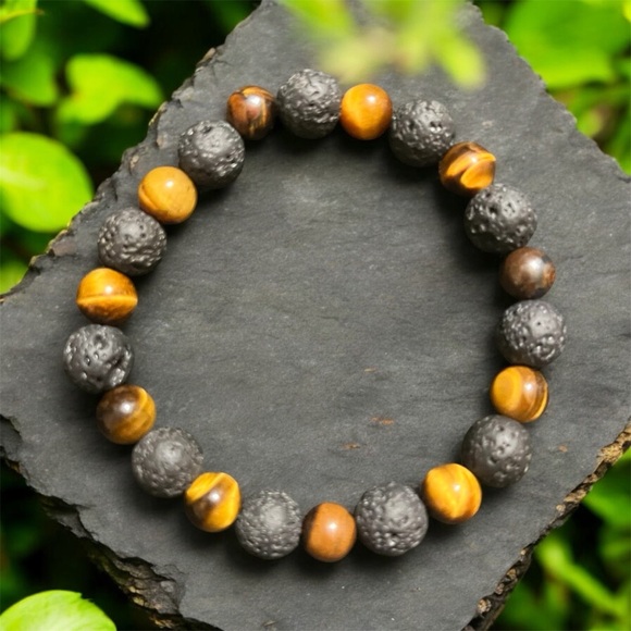 Michelle Stylez11 Other - Men’s Black Lava & Golden Tigers Eye Beaded Bracelet